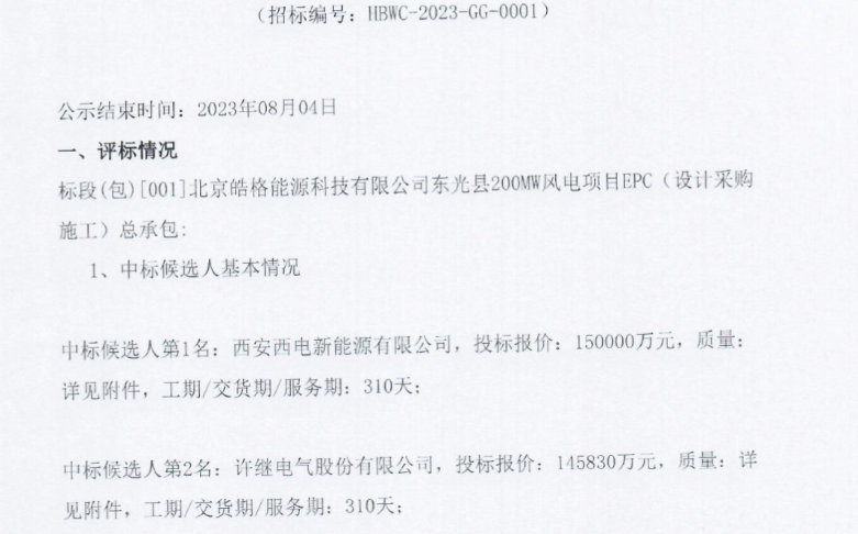 15億元！200MW風(fēng)電項目EPC總承包候選人公示