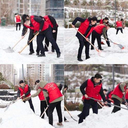 白雪更映“志愿紅”，山東電建公司志愿者掃雪除冰在行動(dòng)